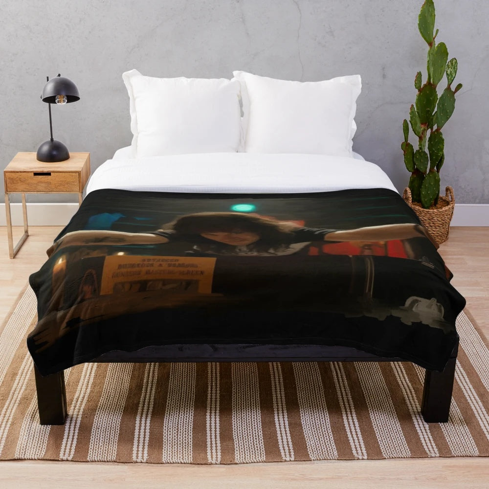 Watercolor-style Eddie Munson plush blanket