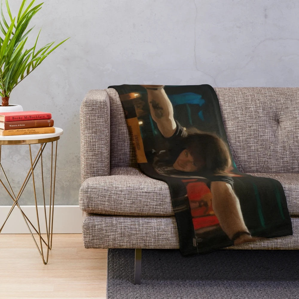 Watercolor-style Eddie Munson plush blanket