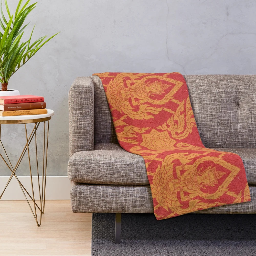 Thai culture plush blanket with handdrawn graphics