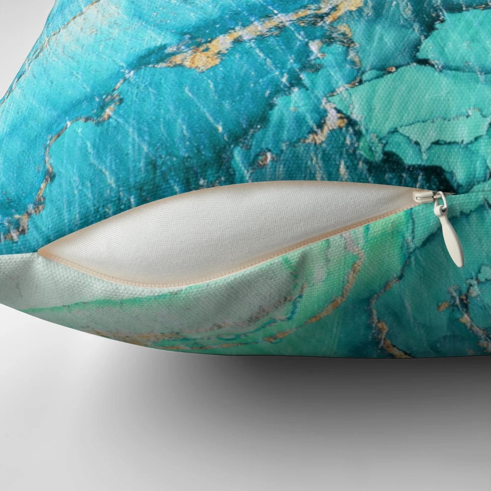 Artisan Turquoise Aqua Gold Abstract Accent Pillow with flowing, ethereal design