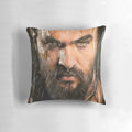 Beautifully crafted pillow featuring a portrait of actor Jason Mamoa