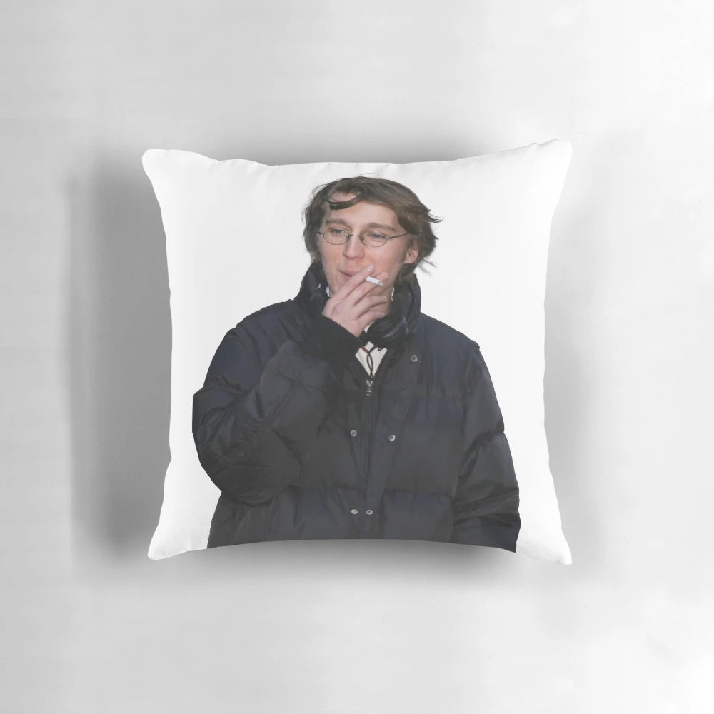 Plush pillow featuring a portrait of actor Paul Dano