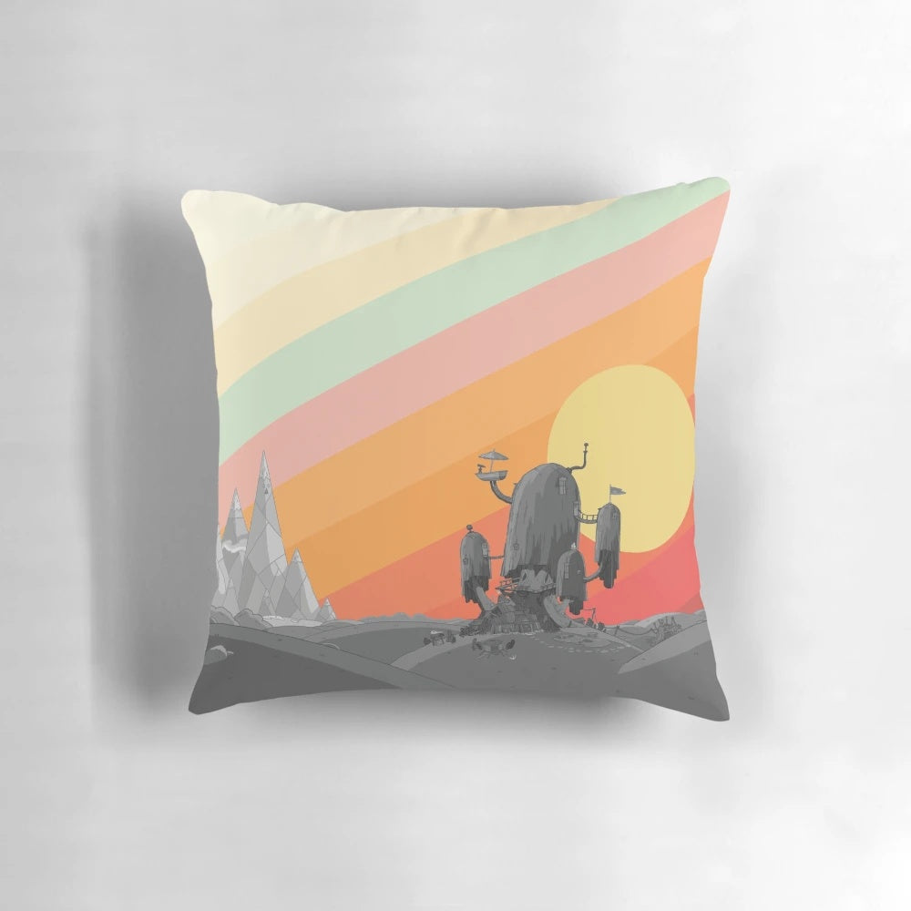 Vibrant artistic pillow featuring characters from the popular cartoon series Adventure Time