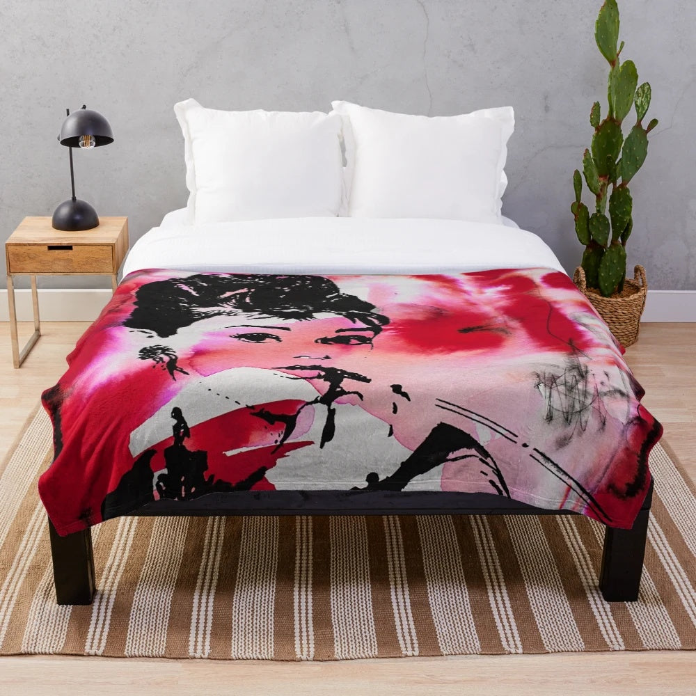 Artistic Audrey Hepburn inspired plush blanket for home decor