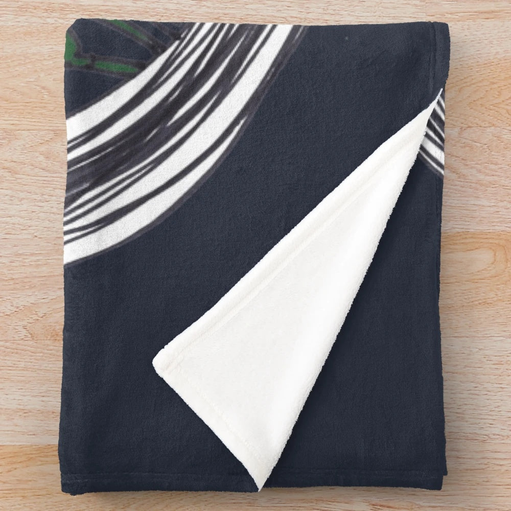 Plush blanket with hand-drawn bamboo and moon illustration