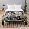 Banksy-inspired plush blanket featuring a collage of graffiti art, political imagery, and animal designs