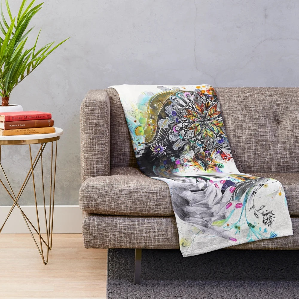 Banksy-inspired plush blanket featuring a graffiti-style oil painting of a monkey DJ with headphones