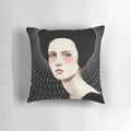 Freda Pillow featuring a high-contrast black and white portrait of a woman