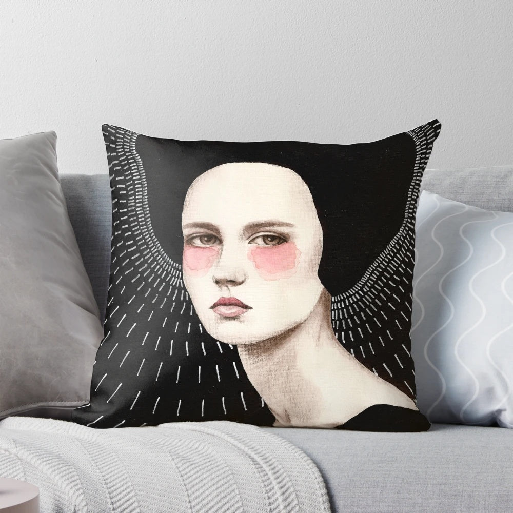 Freda Pillow featuring a high-contrast black and white portrait of a woman
