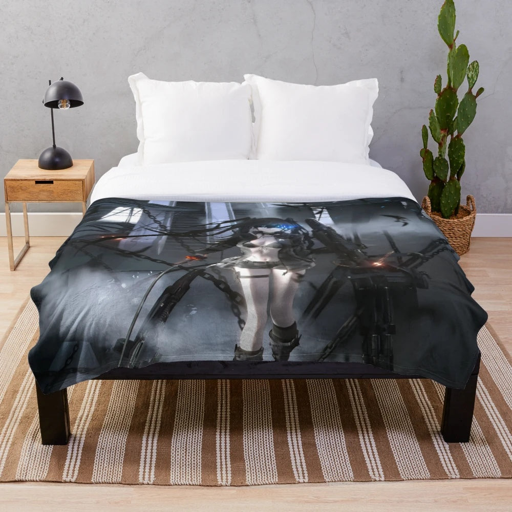 Artistic Black Rock Shooter inspired plush blanket featuring the popular anime character