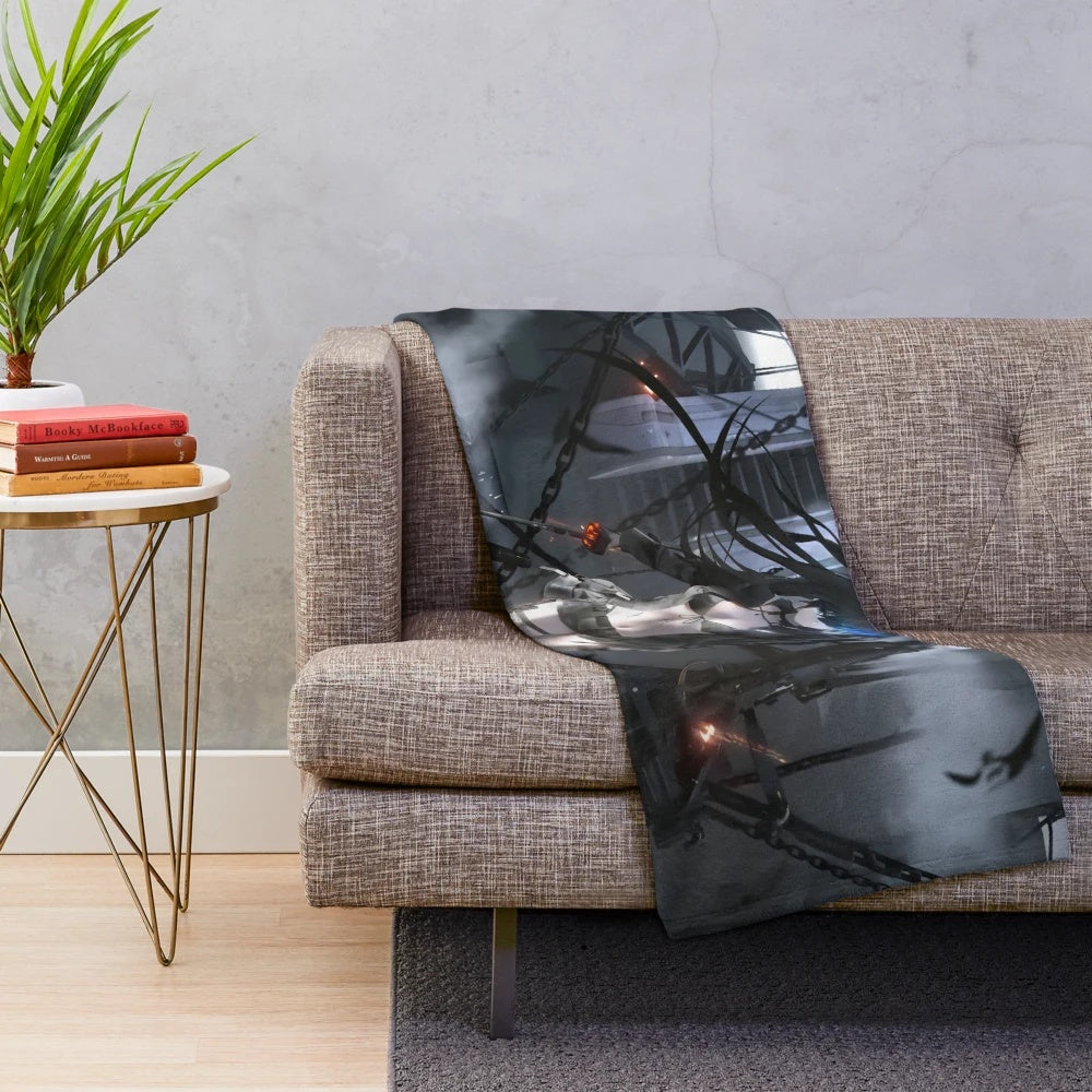 Artistic Black Rock Shooter inspired plush blanket featuring the popular anime character