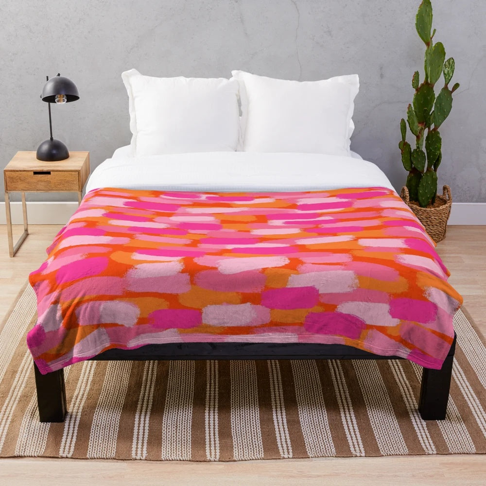 Colorful abstract plush blanket with brush stroke effect