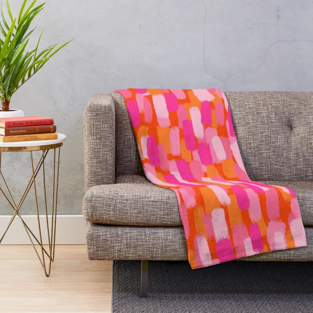 Colorful abstract plush blanket with brush stroke effect