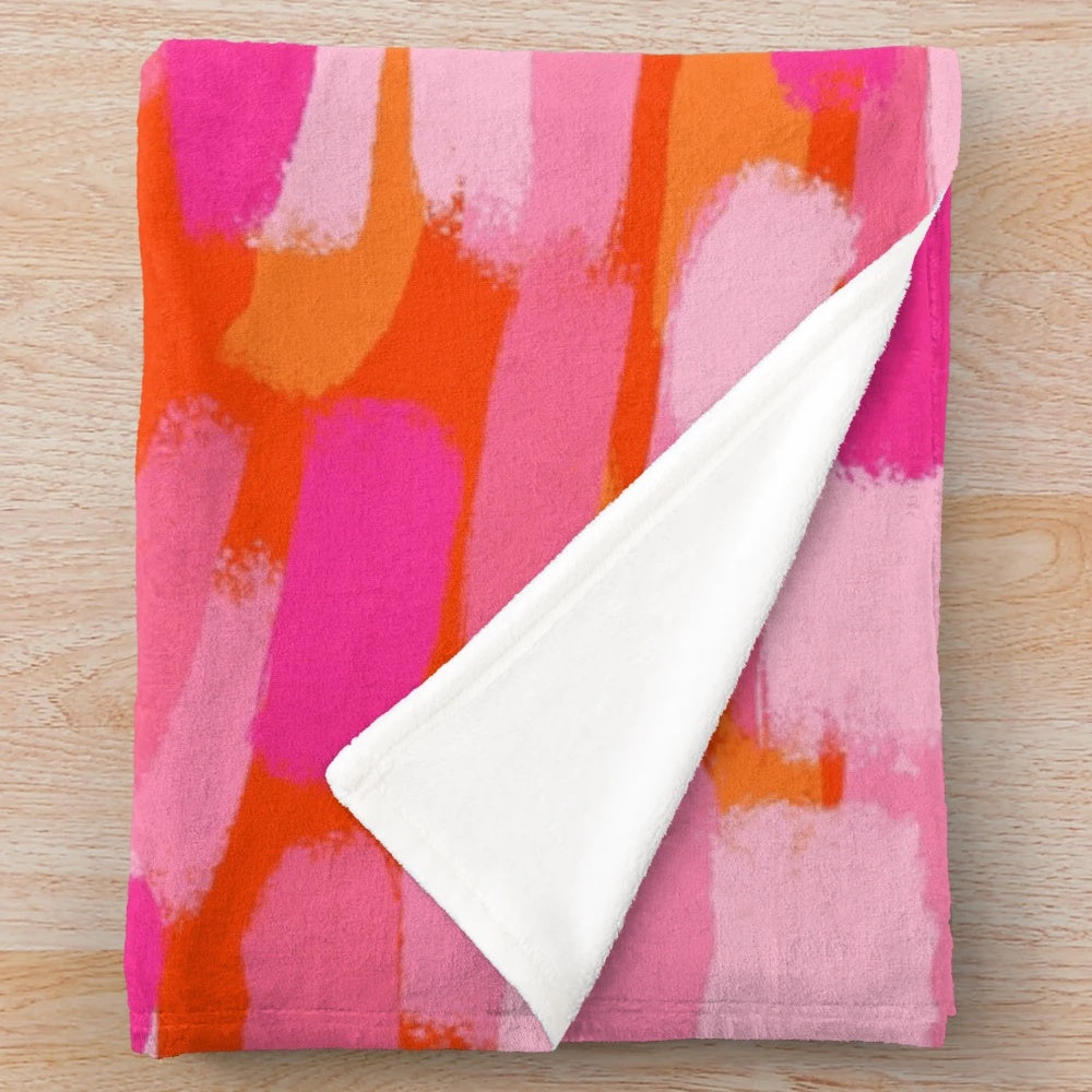 Colorful abstract plush blanket with brush stroke effect