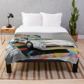 Plush blanket featuring an abstract minimalist painting of a car in a vibrant color palette