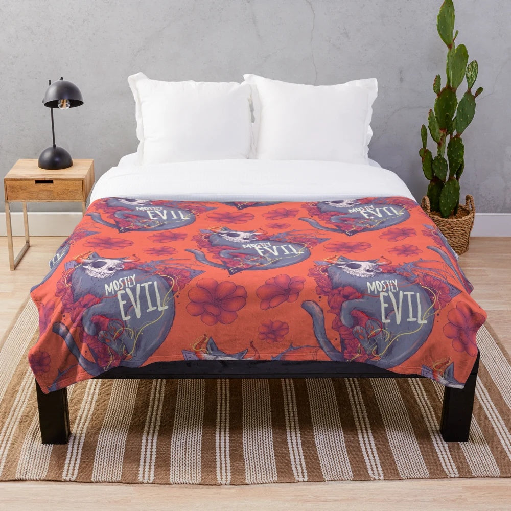 Artistic Cat Plush Blanket with Enchanting Floral Design