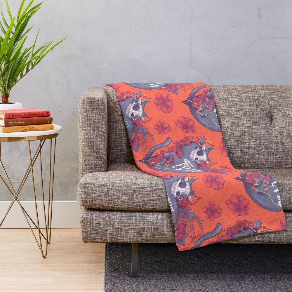 Artistic Cat Plush Blanket with Enchanting Floral Design
