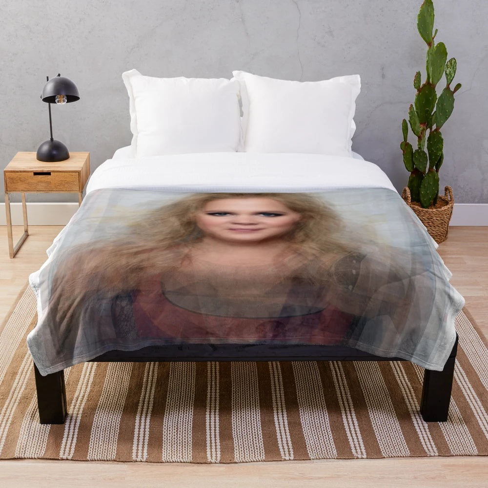 Amy Schumer portrait plush blanket with photographic overlay art