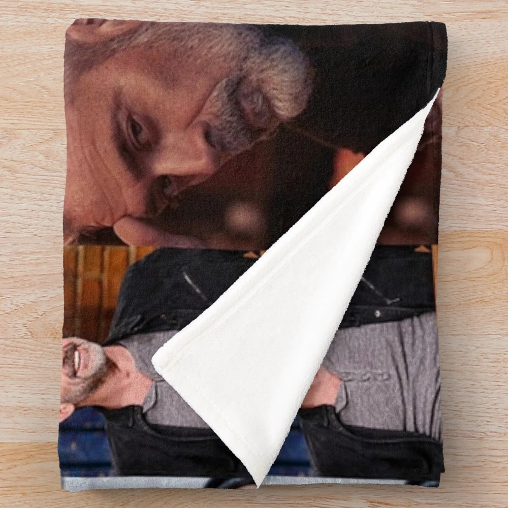 Collage artwork of actor Jeffrey Dean Morgan on a plush blanket