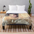 Plush blanket with a collage design featuring Leonardo DiCaprio in a yellow aesthetic