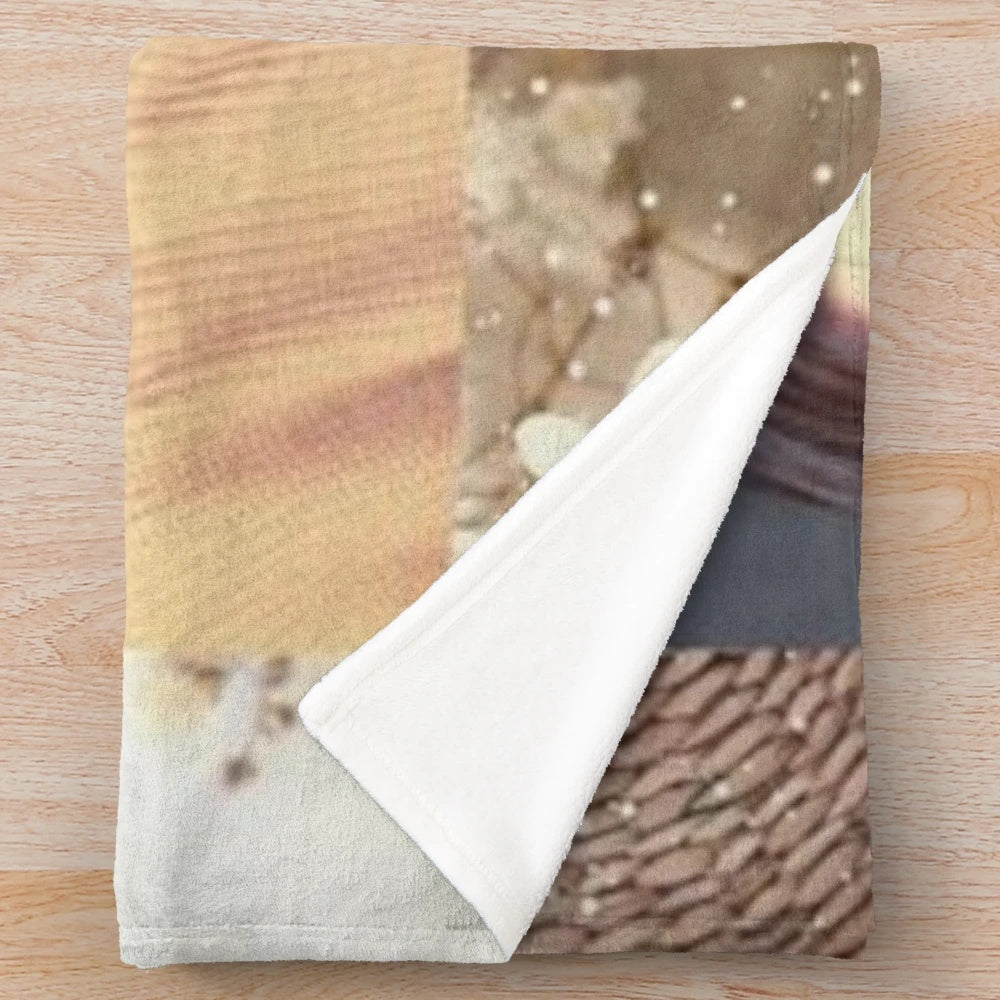 Plush blanket with a collage design featuring Leonardo DiCaprio in a yellow aesthetic