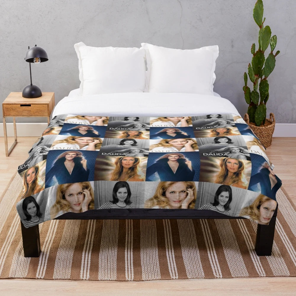 Dalida collage plush blanket featuring the iconic French singer