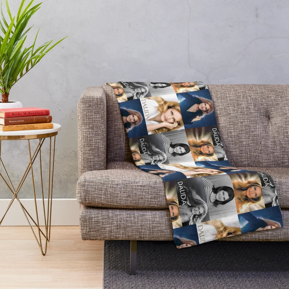 Dalida collage plush blanket featuring the iconic French singer