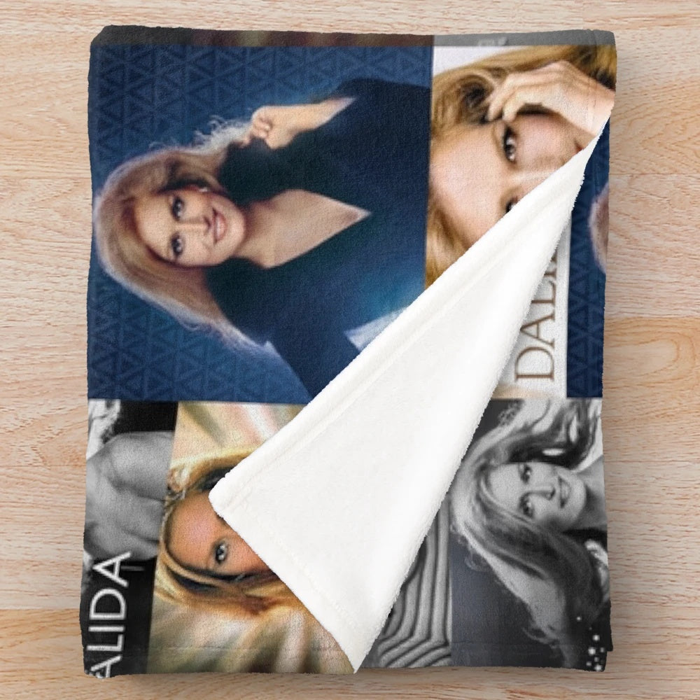 Dalida collage plush blanket featuring the iconic French singer