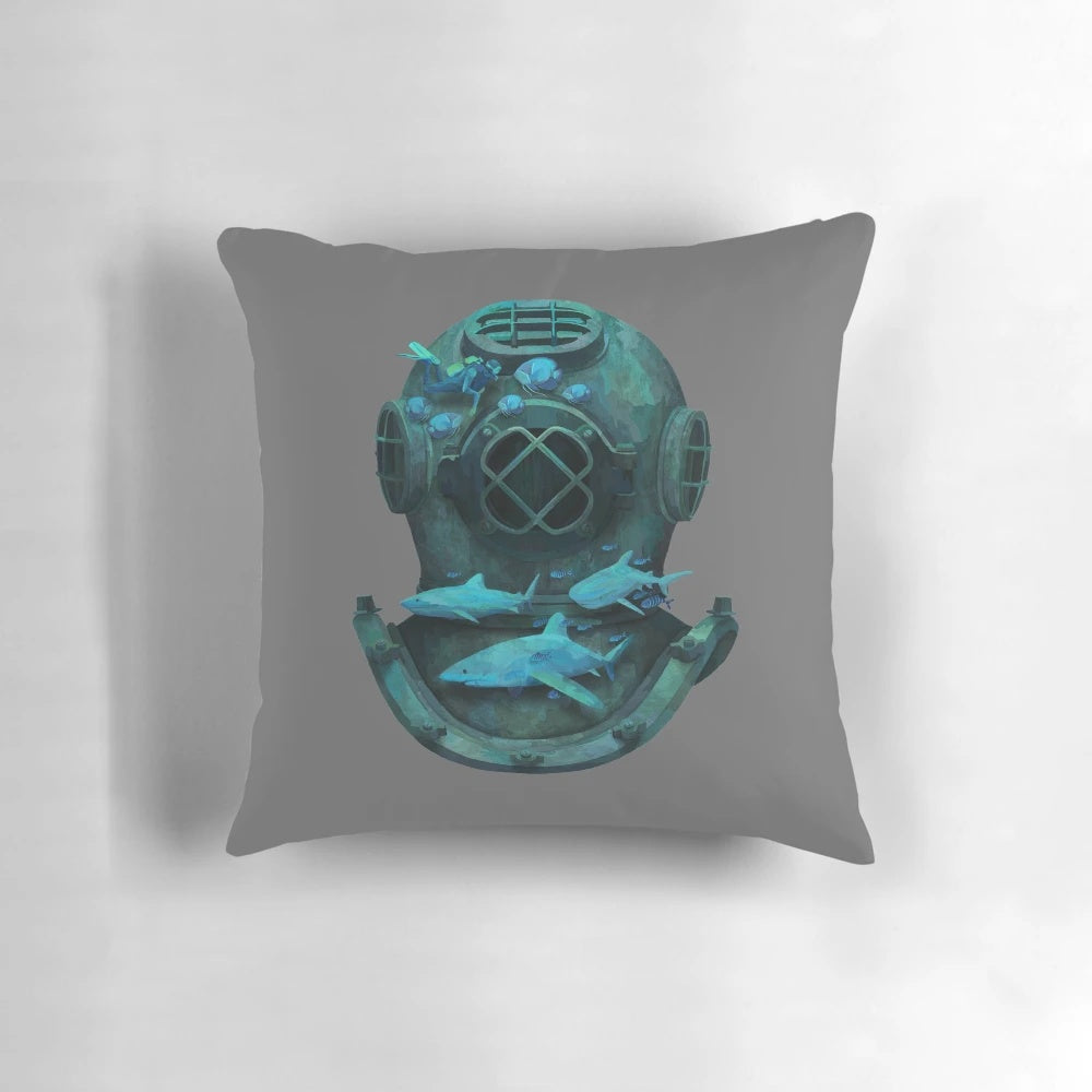 Artistic pillow with a deep diving, underwater marine life design