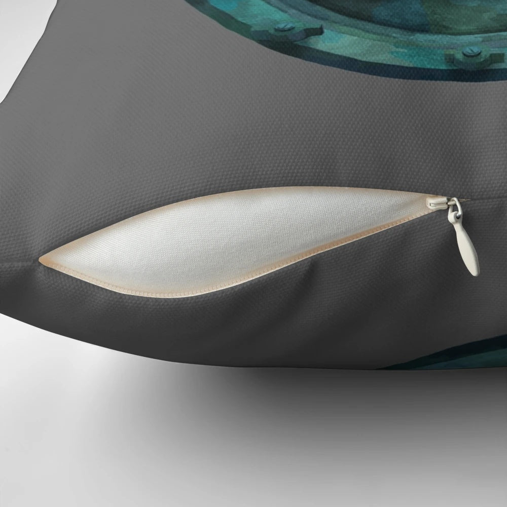 Artistic pillow with a deep diving, underwater marine life design