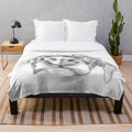 Doberman dog plush blanket with watercolor, line art, and grayscale design