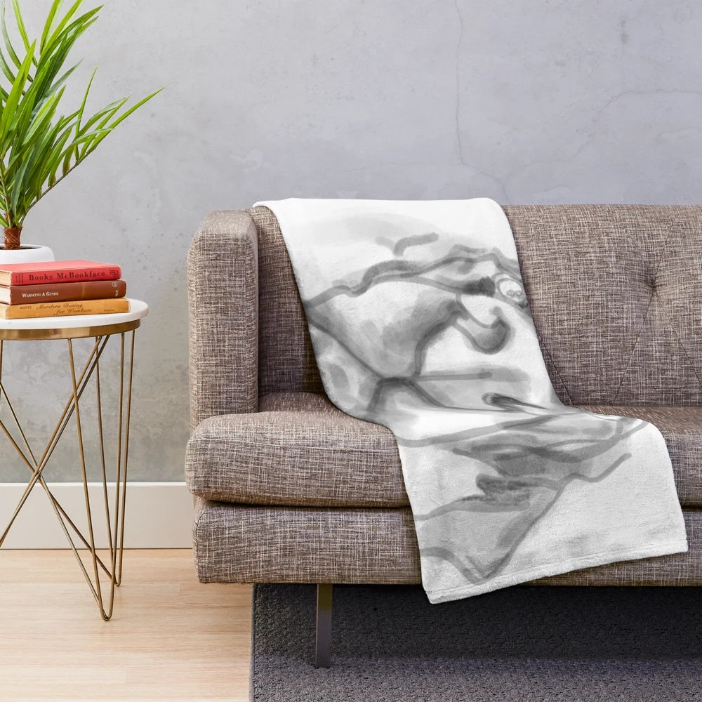 Doberman dog plush blanket with watercolor, line art, and grayscale design