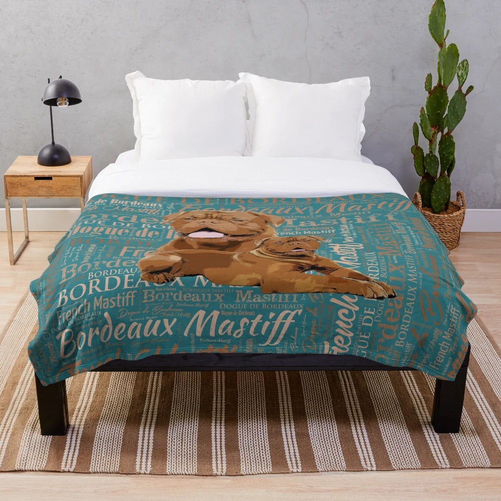 Dogue de Bordeaux digital art plush blanket with watercolor and oil paint design