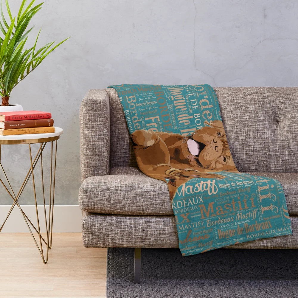 Dogue de Bordeaux digital art plush blanket with watercolor and oil paint design