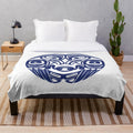 Artistic double raven circle plush blanket with Pacific Northwest cultural design