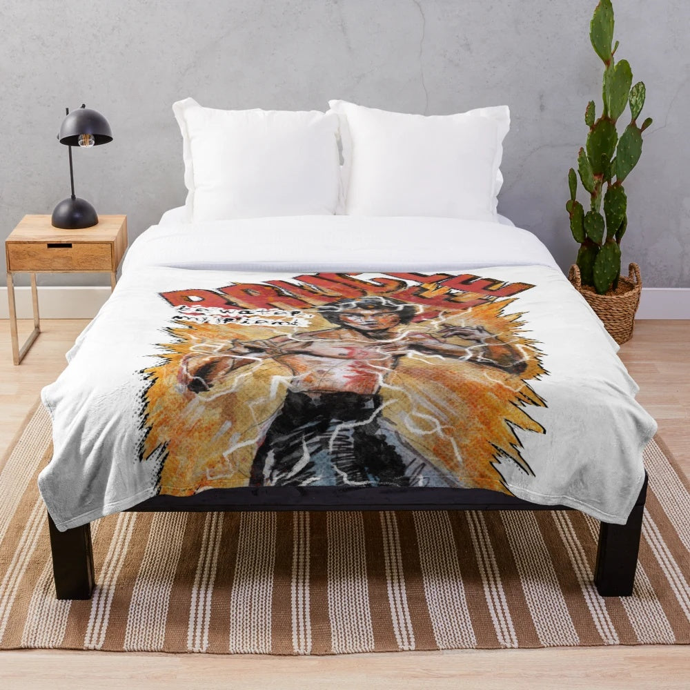 Plush blanket featuring an artistic dragon illustration in a martial arts cinema style