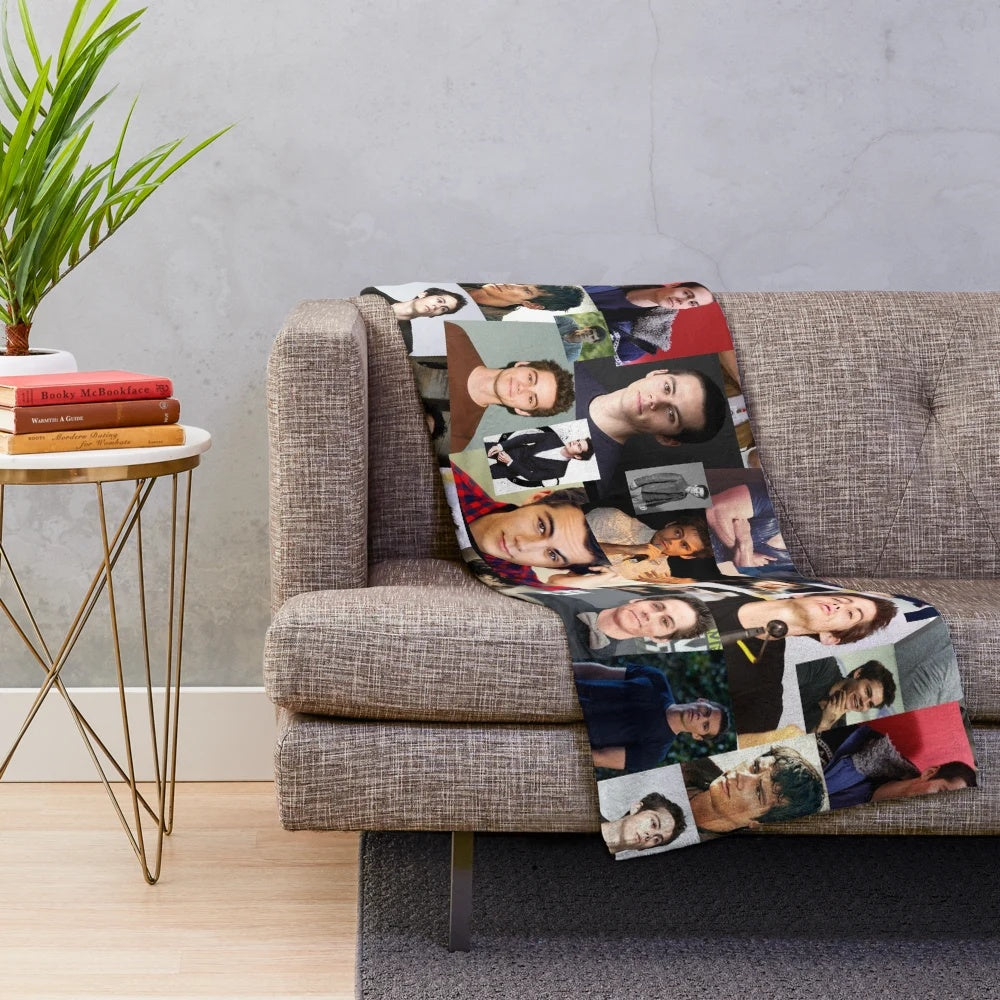 Dylan O'Brien inspired plush blanket with abstract collage pattern design