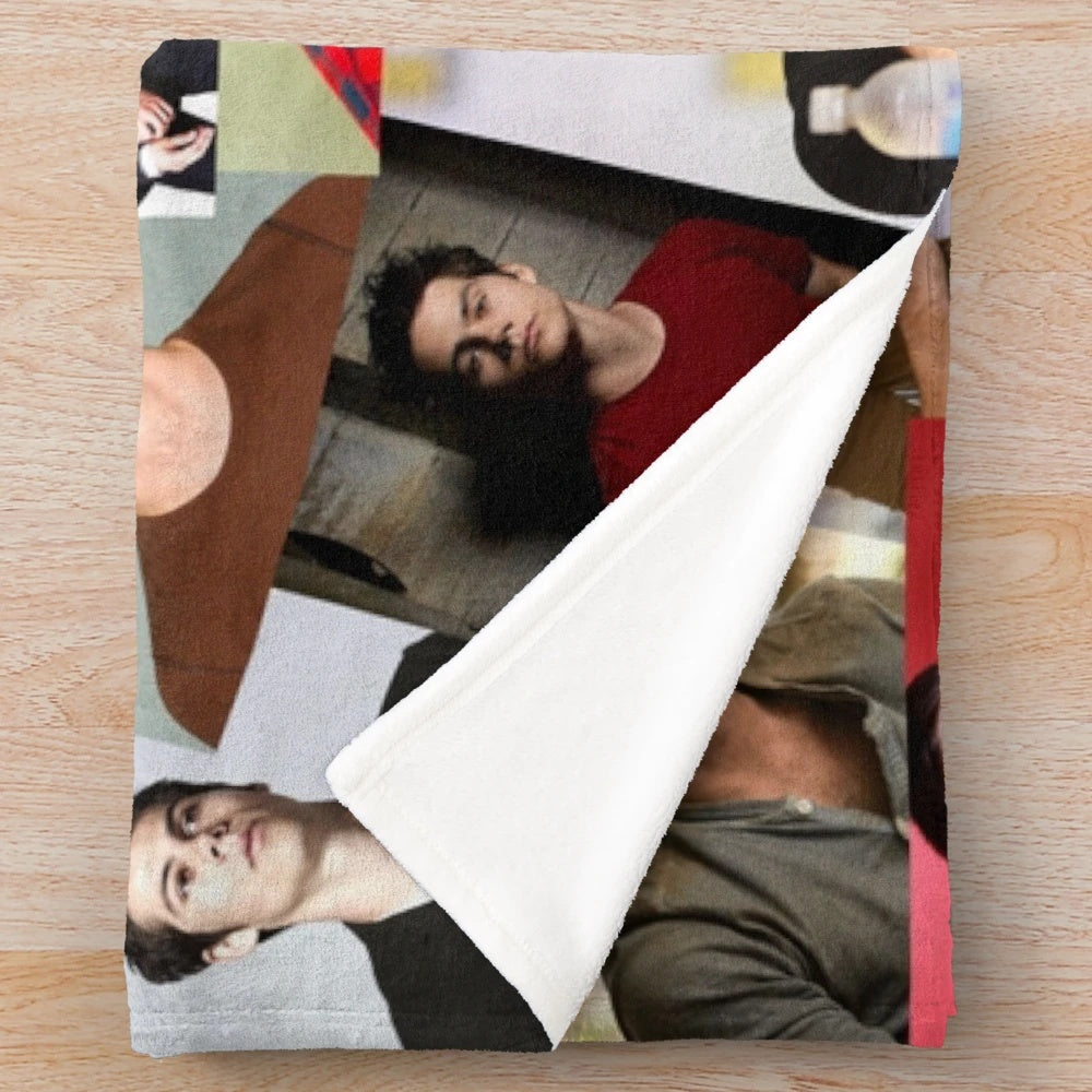 Dylan O'Brien inspired plush blanket with abstract collage pattern design