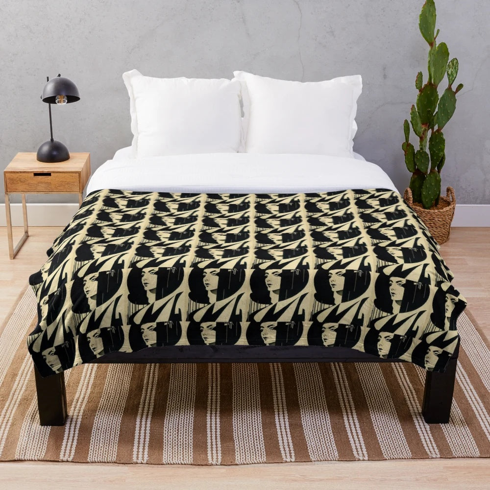 Expressionist-inspired plush blanket featuring a femme fatale design