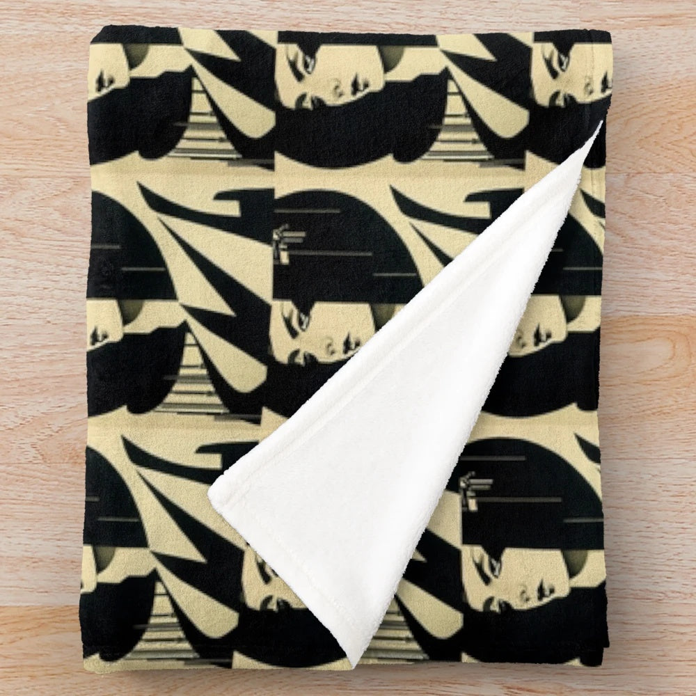 Expressionist-inspired plush blanket featuring a femme fatale design