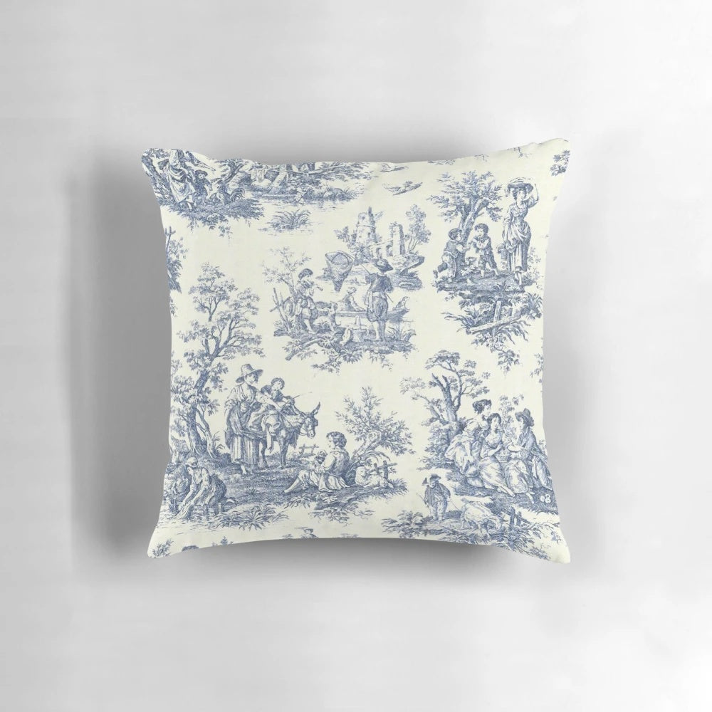 Powder blue French bonsai tree and floral picnic designs decorative pillow