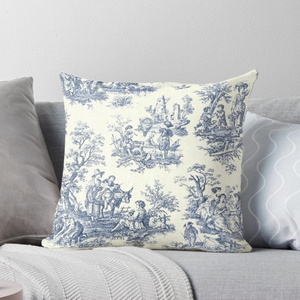 Powder blue French bonsai tree and floral picnic designs decorative pillow