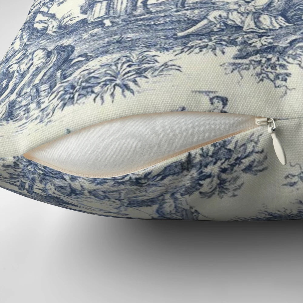 Powder blue French bonsai tree and floral picnic designs decorative pillow