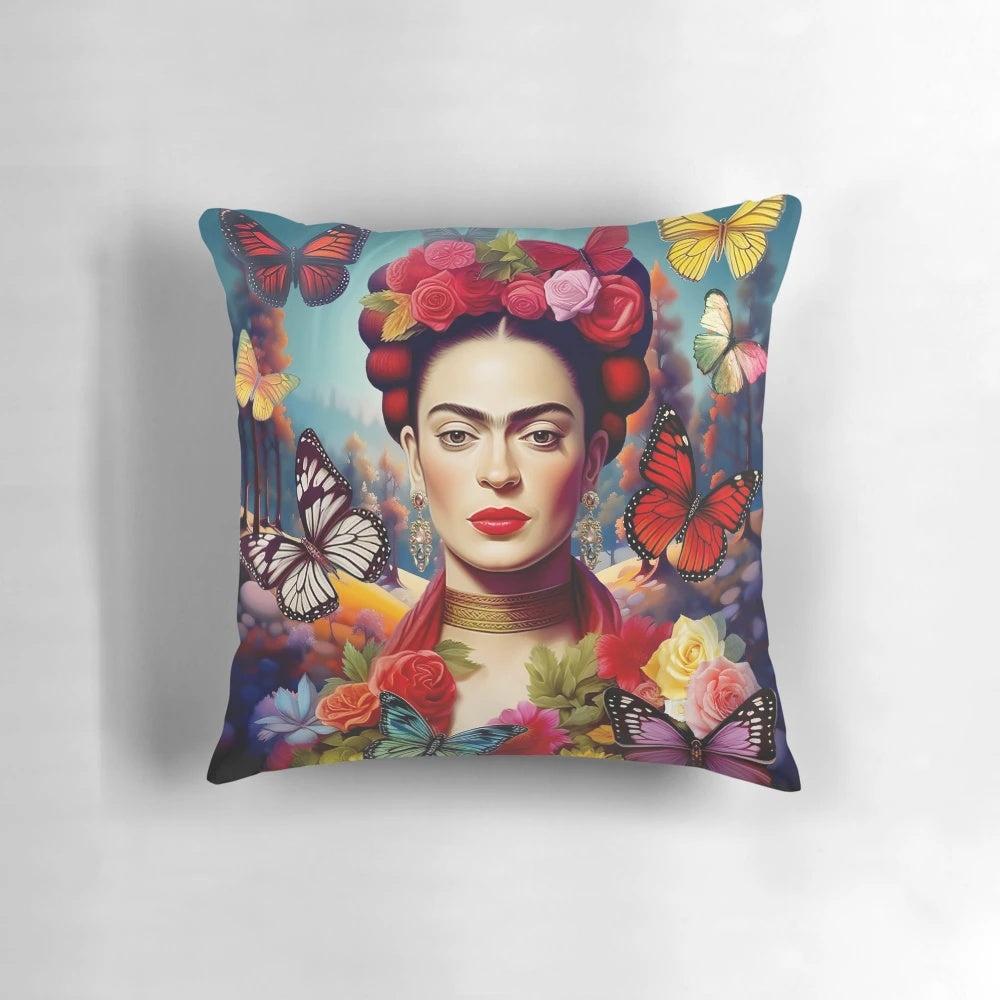 Frida Kahlo inspired 14-inch decorative pillow featuring her iconic portrait