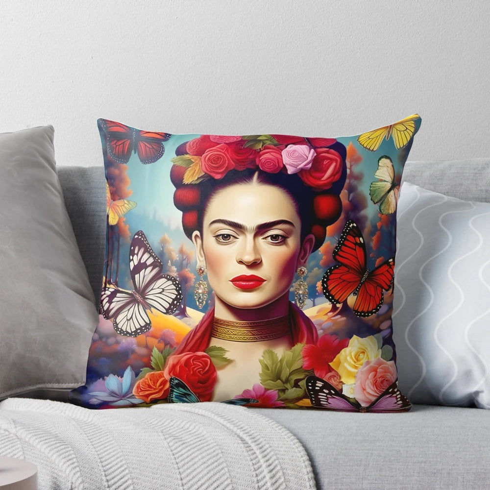 Frida Kahlo inspired 14-inch decorative pillow featuring her iconic portrait