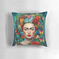 Decorative pillow featuring the iconic portrait of Mexican artist Frida Kahlo