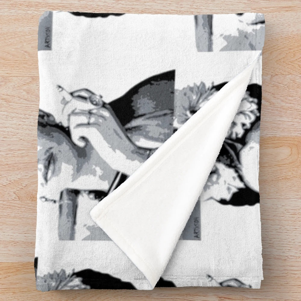 Frida Kahlo inspired plush blanket with black and white design
