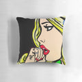 Graffiti rat and pop art girl illustrated on a decorative throw pillow