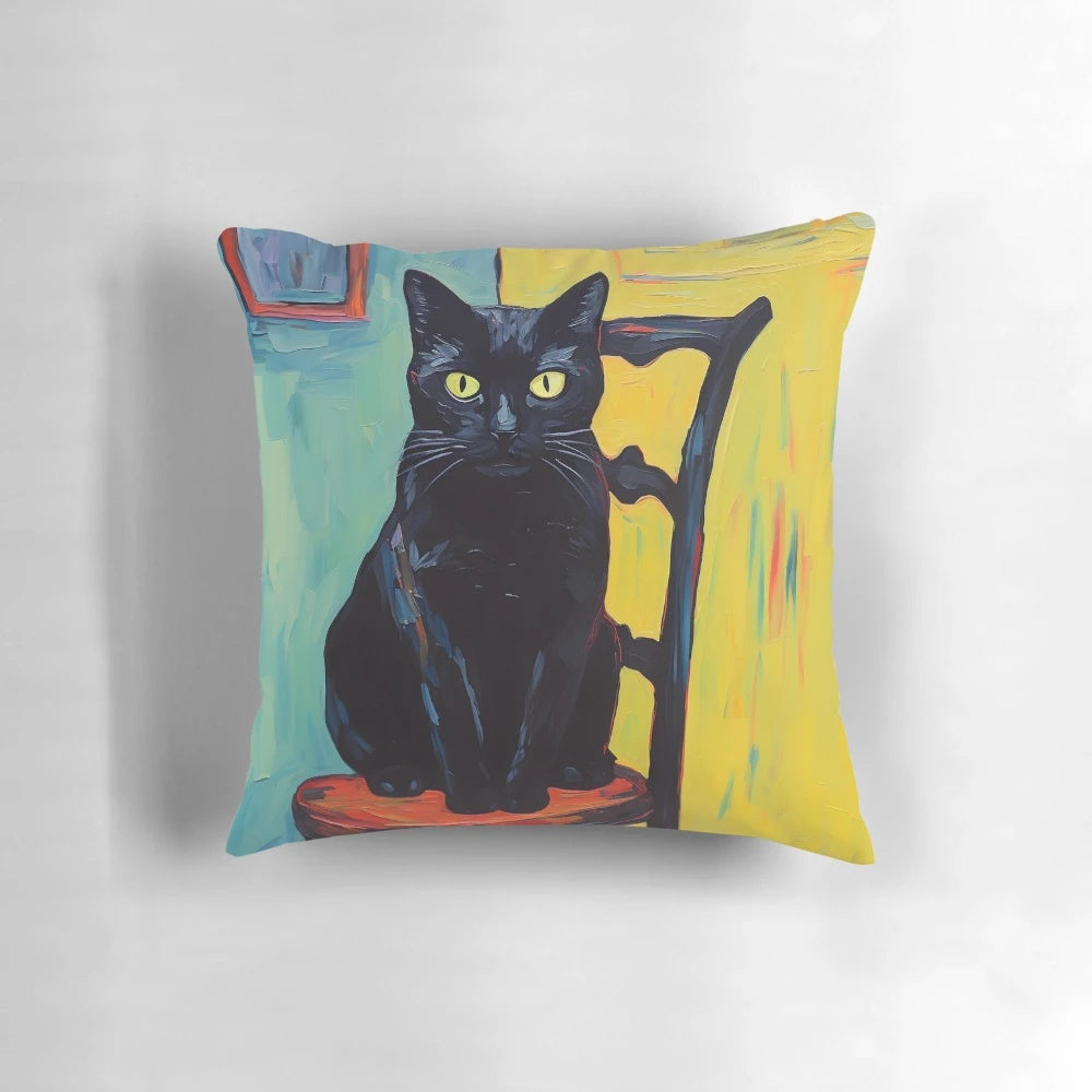 A Vibrant Impressionist-Style Painting of a Captivating Black and Yellow Cat