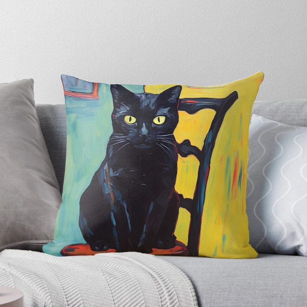 A Vibrant Impressionist-Style Painting of a Captivating Black and Yellow Cat